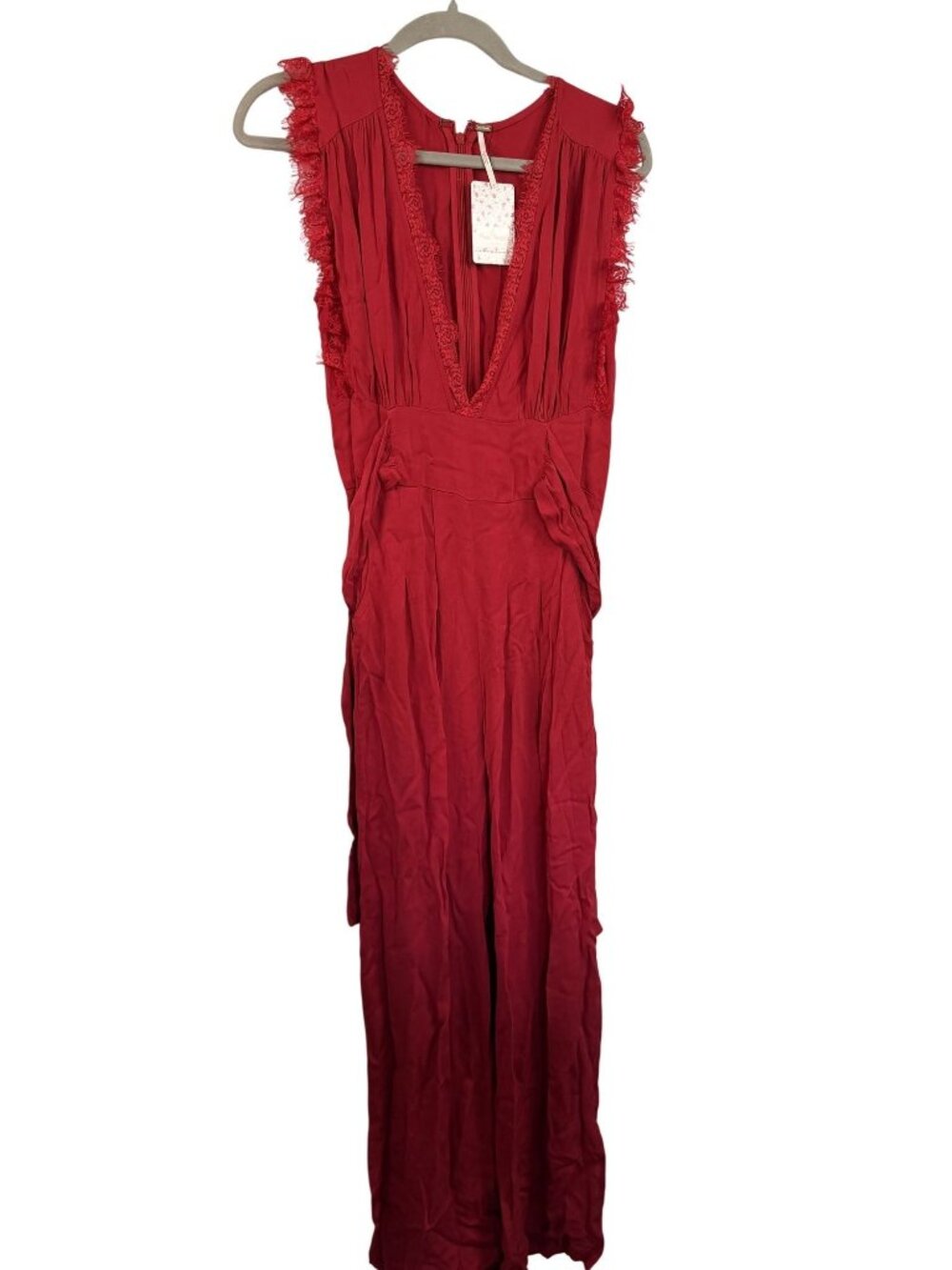 Free People Red Lace Trim Sleeveless Jumpsuit Size 6